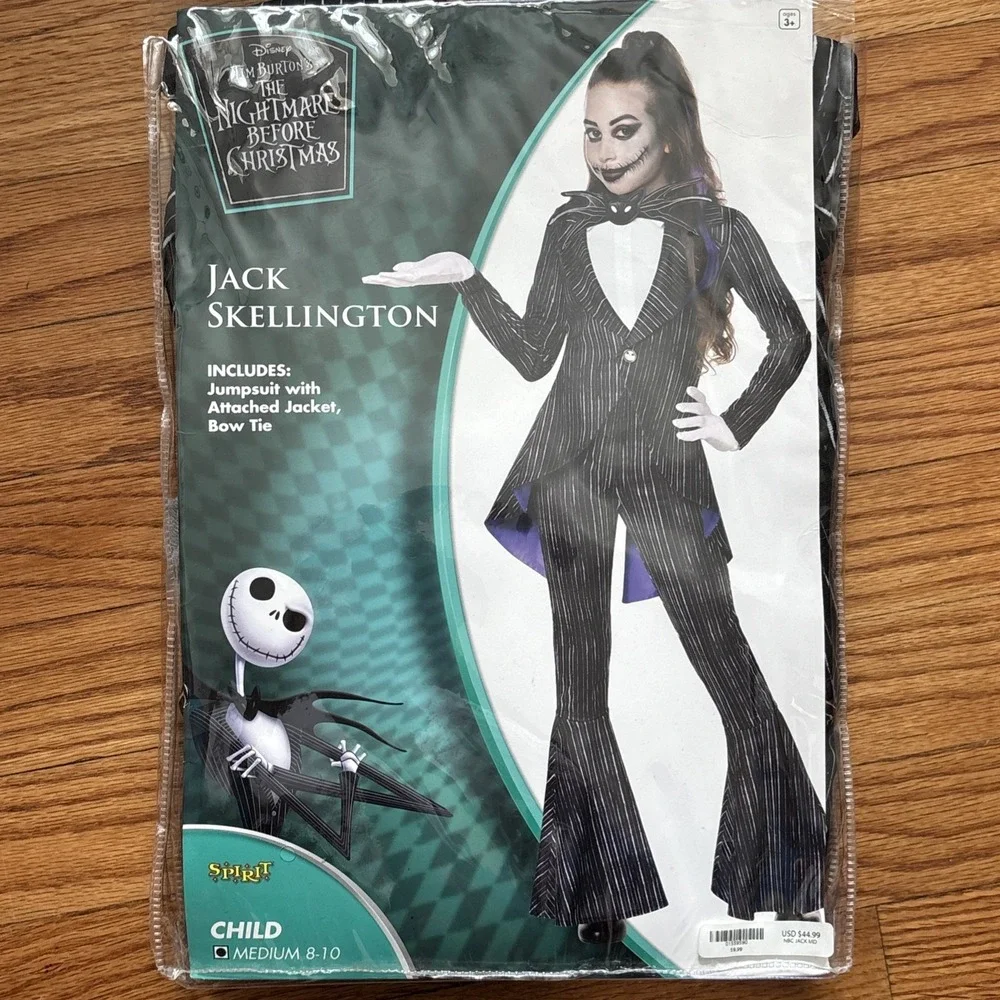 Spirit Jack Skellington Girls Medium 8-10 Costume Jumpsuit Complete Outfit New